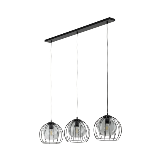 Lampadario per cucina lineare nero tre elementi a sfera diffusori a gabbia